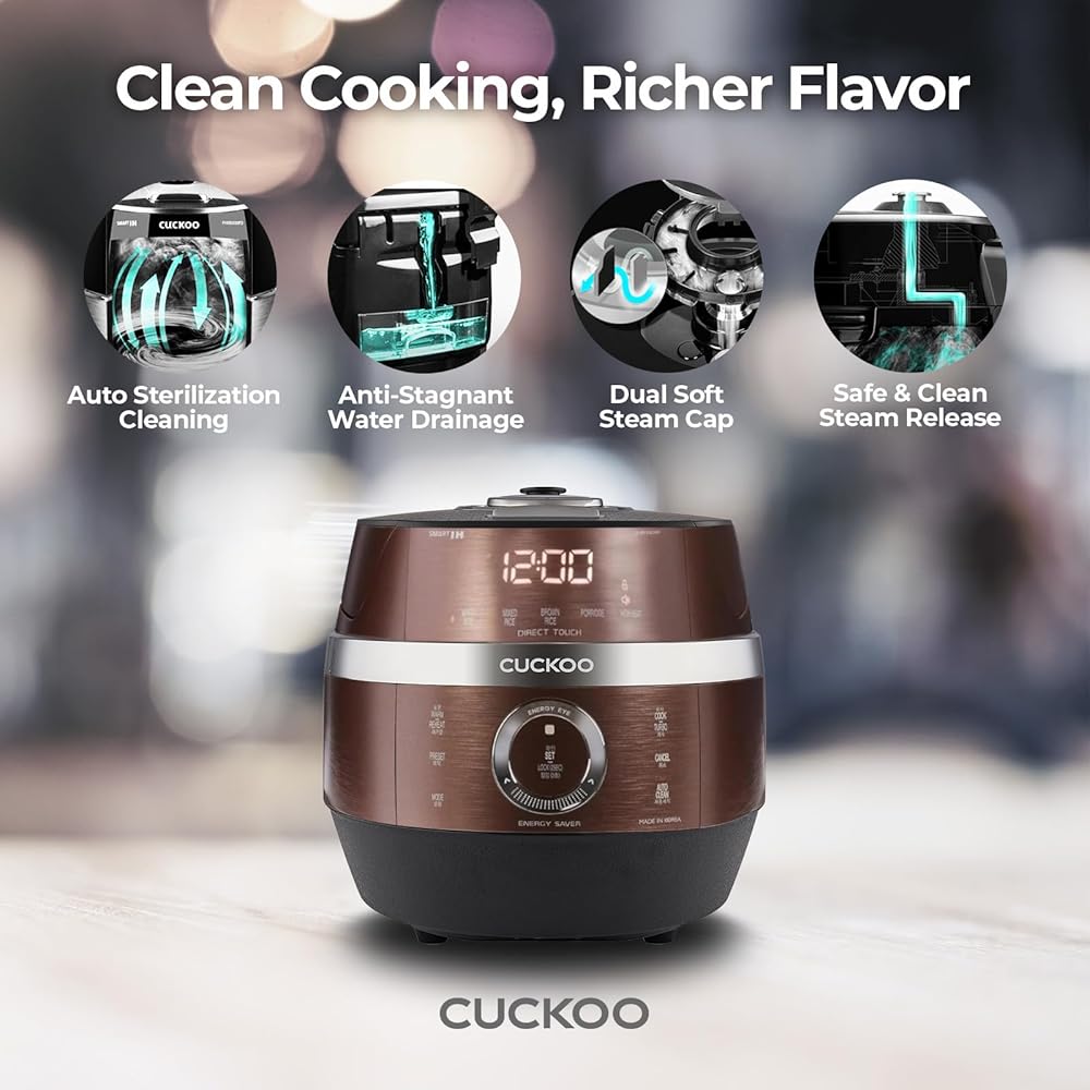CUCKOO CRP-JHR1009F 10-Cup (Uncooked) / 20-Cup (Cooked) Induction Heating Pressure Rice Cooker with Nonstick Inner Pot, 16 Menu Options, Fuzzy Logic Tech, 3 Voice Guide, Auto Clean (Copper/Black): Home & Kitchen