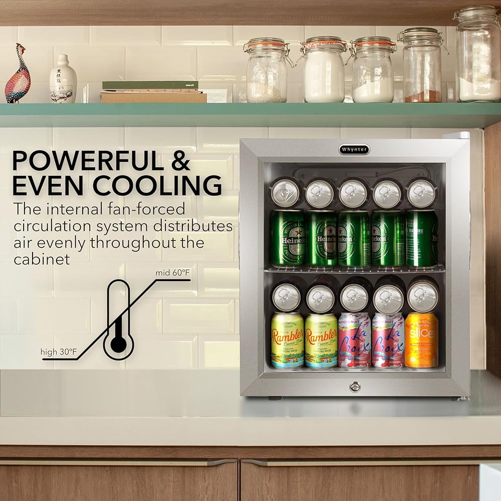 Whynter BR-062WS 68-Can Beverage Refrigerator with Glass Door, 1.6 Cu Ft Freestanding Drink Mini Fridge, Cubic Feet, Stainless Steel