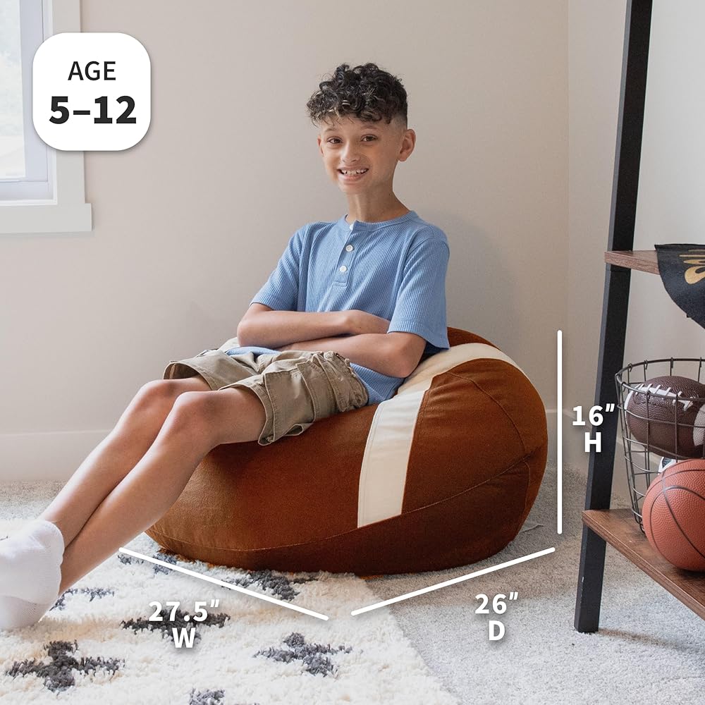 Big Joe Sports Ball Child-Sized Bean Bag Chair 2 Pack, Football Plush, Soft Polyester, 2.5 feet