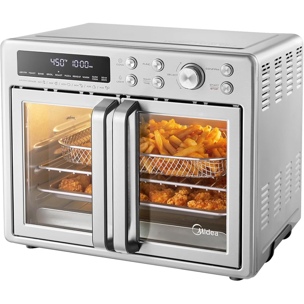 Midea Flexify French Door Toaster Oven Air Fryer Combo, 26.4 QT, Extra Large Air Fryer Countertop Oven 10-in-1 Combo, 25% Faster Cooking and 90% Less Oil, Stainless Steel : Home & Kitchen