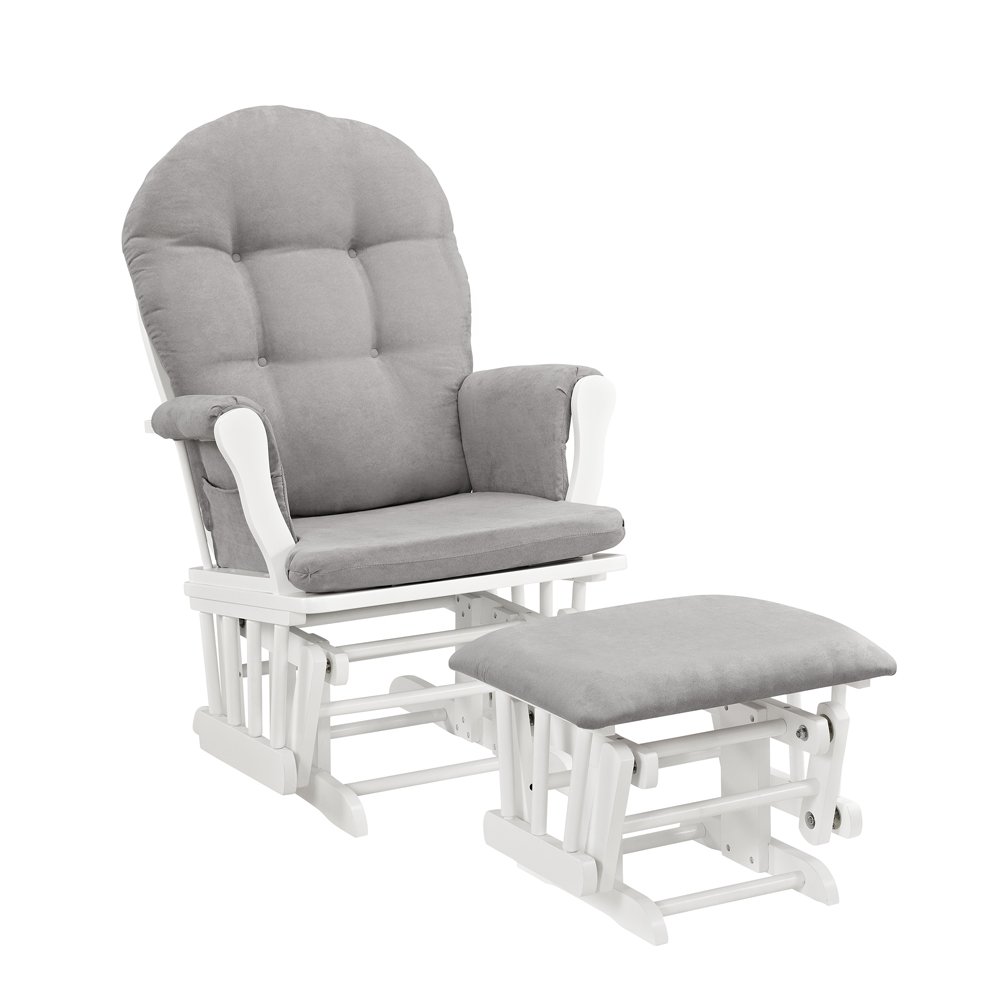 Windsor Glider and Ottoman, Polyester, Wood, Metal, White with Gray Cushion : Baby