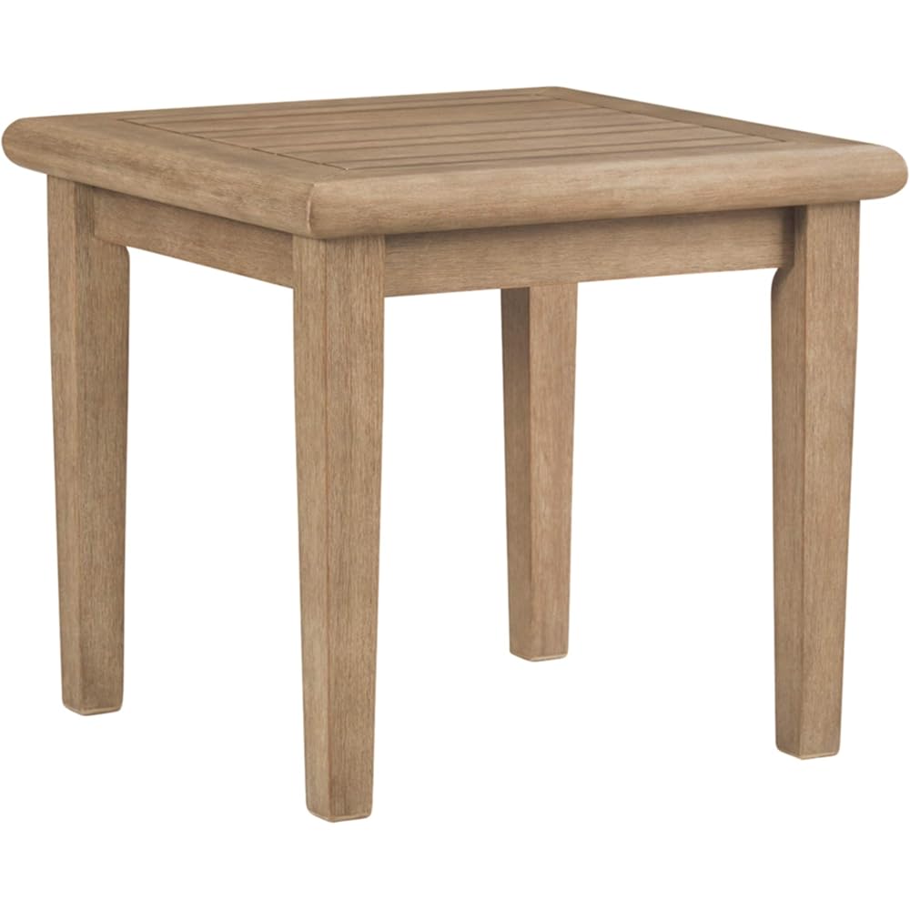 : Signature Design by Ashley Gerianne Outdoor Eucalyptus Wood Square End Table, Beige : Patio, Lawn & Garden