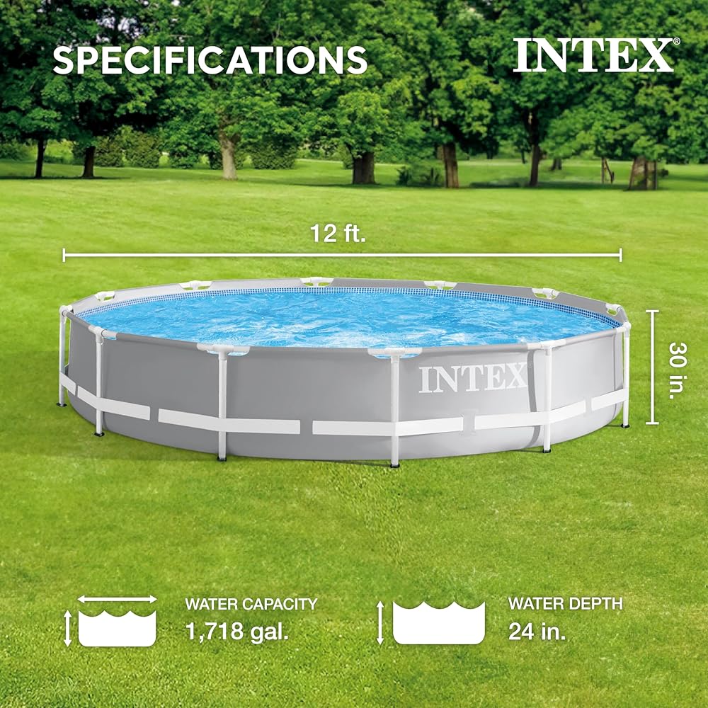 Intex 26711EH Prism Frame Premium Above Ground Swimming Pool Set: 12ft x 30in – Includes 530 GPH Cartridge Filter Pump – SuperTough Puncture Resistant – Rust Resistant – 1718 Gallon Capacity : Patio, Lawn & Garden