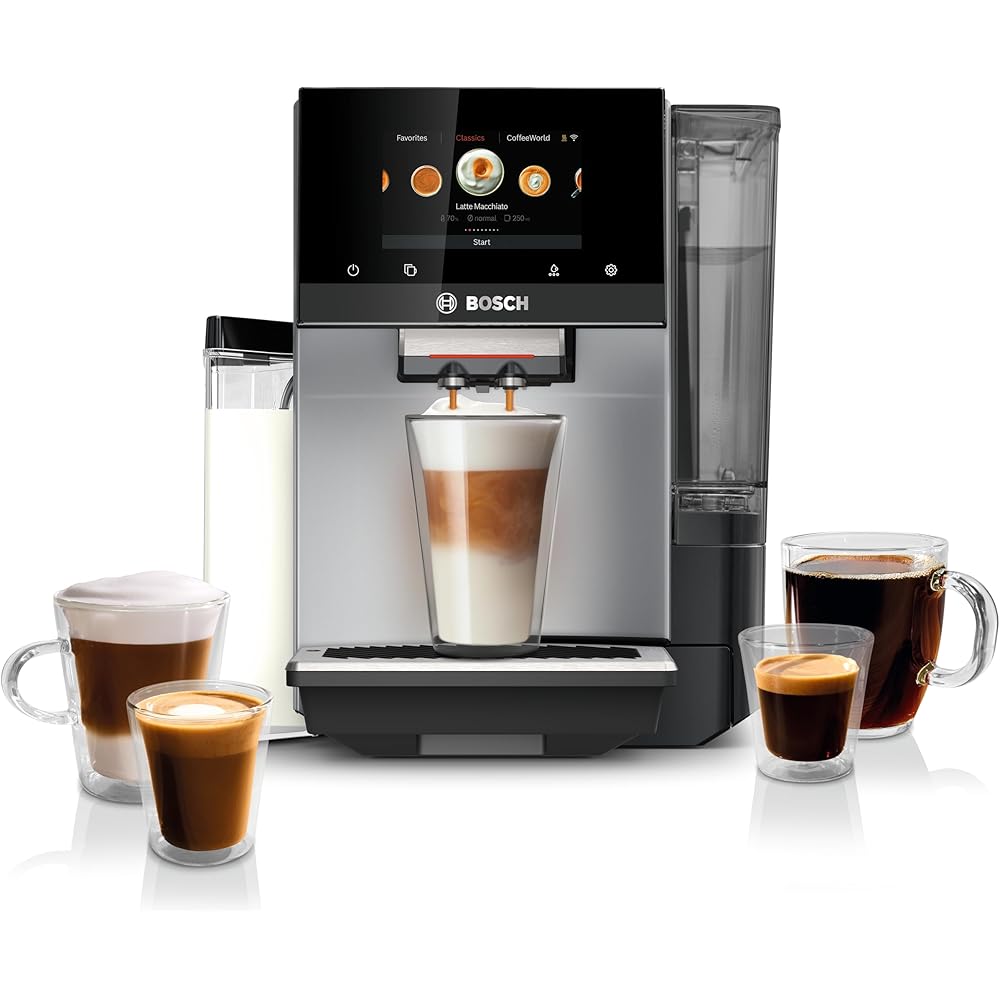 Bosch 800 Series Fully Automatic Espresso and Coffee Machine – 36 Drinks with Coffee World, Cold Brew, Double Cup, Integrated Milk Container, Smart Features, in Silver TQU60307: Home & Kitchen