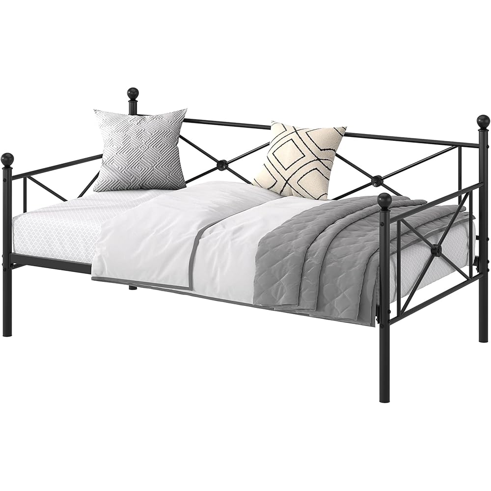 VECELO Twin Daybed Frame, Metal Day Bed with Stylish Headboard, Multifunctional Platform Beds for Bedroom, Living Room, Guest Room, No Boxing Spring Needed, Black : Home & Kitchen