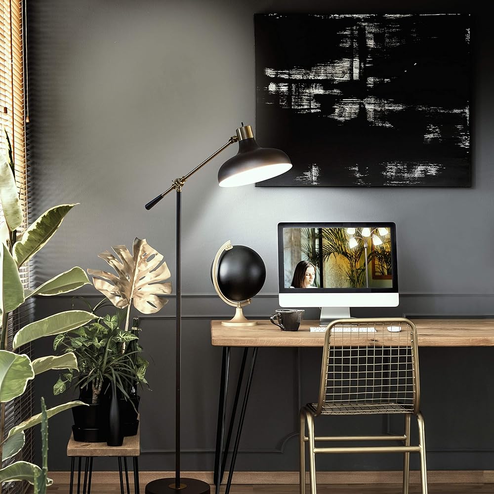 Brightech Wyatt 60 in. Classic Black Industrial 1-Light Height Adjustable LED Floor Lamp with Black Metal Bowl Shade FL-WYT-BLK: Industrial & Scientific