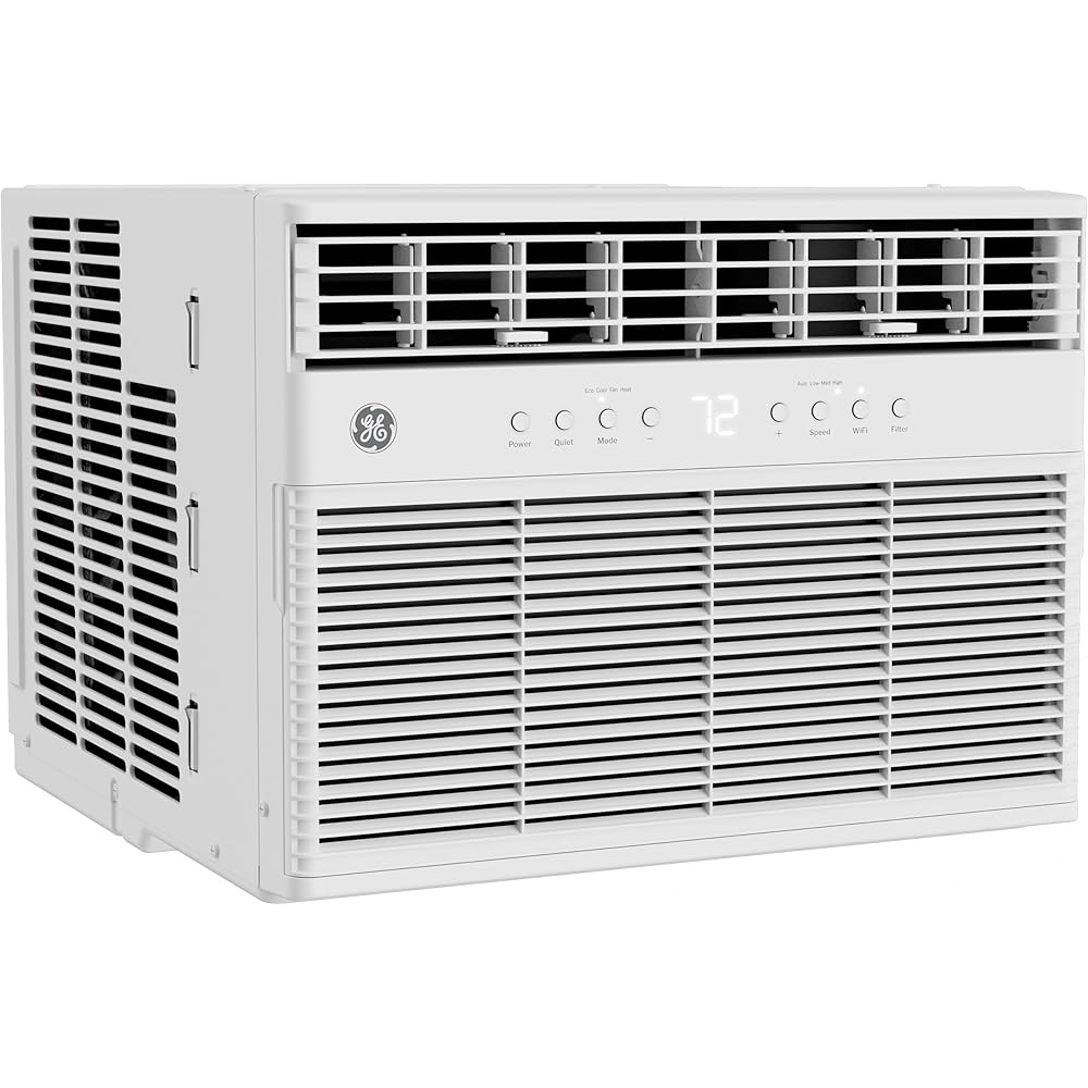 GE AWGP08WWA 8,000 BTU Smart Heat/Cool Electronic Window Air Conditioner, Perfect for Medium Size Bedroom or Living Room up to 350sq.ft,Remote Control,Easy Install Kit Included, White : Home & Kitchen