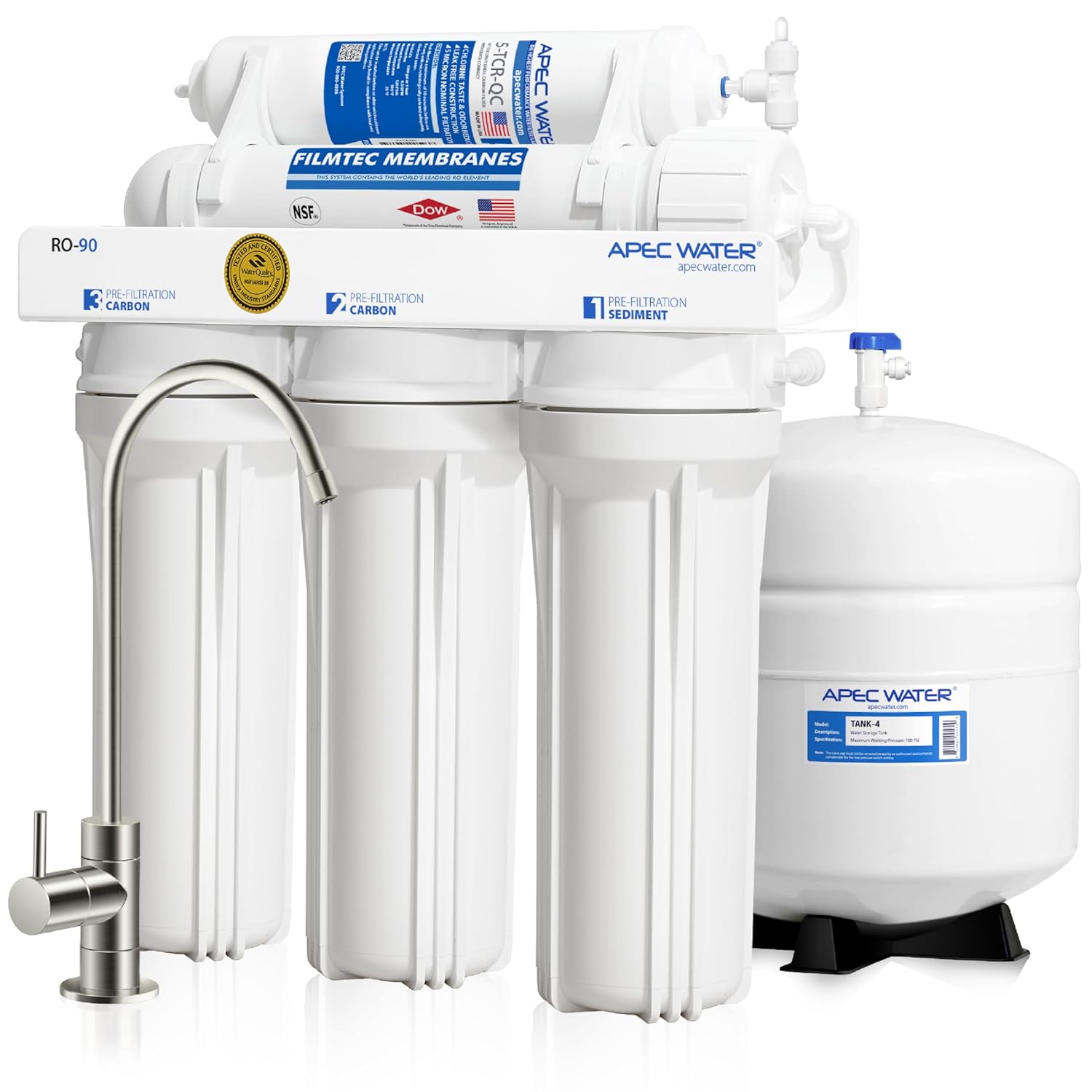APEC Water Systems RO-90 Ultimate Series Top Tier Supreme Certified High Output 90 GPD Ultra Safe Reverse Osmosis Drinking Water Filter System, Chrome Faucet : Industrial & Scientific