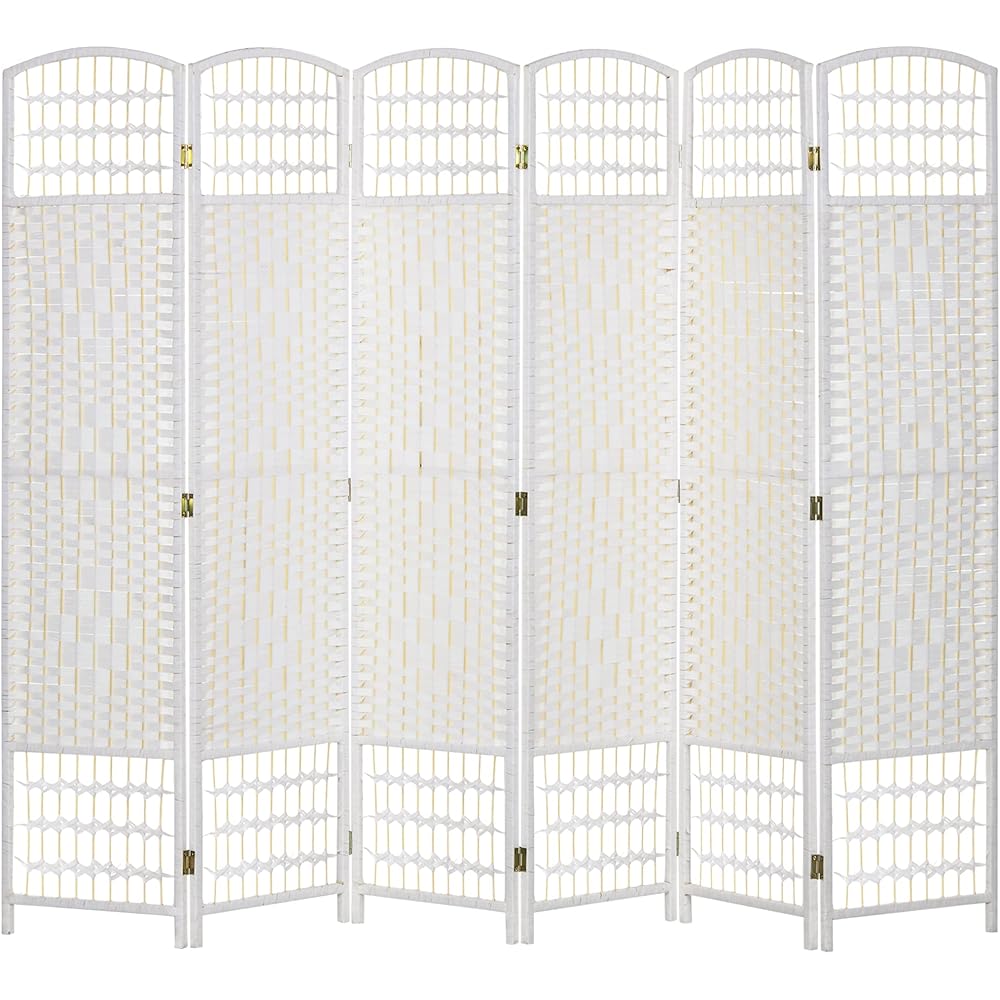 HOMCOM 6 Panel Room Divider, Folding Privacy Screen, 5.6' Room Separator, Wave Fiber Freestanding Partition Wall Divider, White : Home & Kitchen