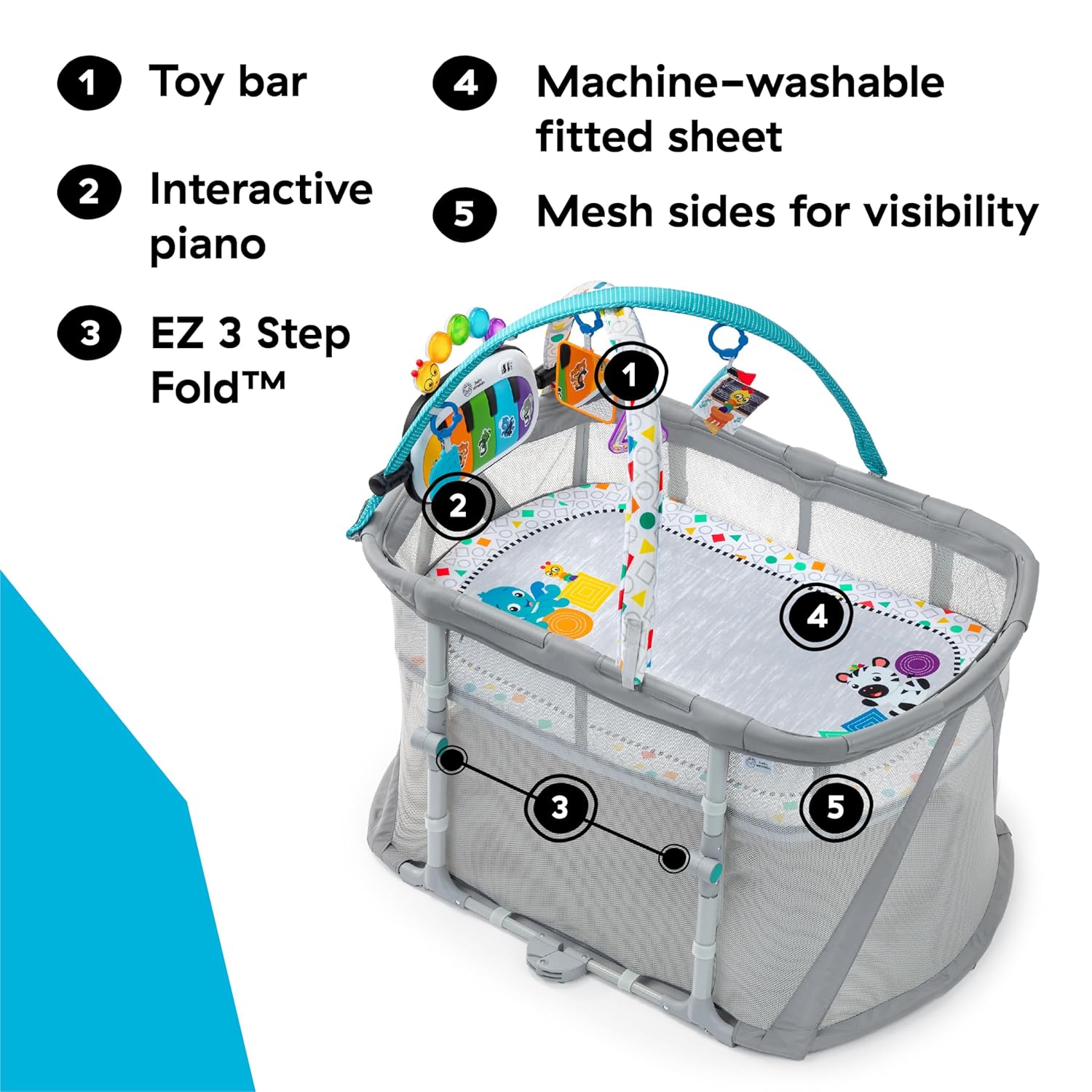: Baby Einstein Kick & Snooze 3-in-1 Foldable Playard, Bassinet and Musical Play Gym, Includes Fitted Sheet, 3-Step Easy Fold, Piano Toy with 25+ Minutes of Music, Grows with Baby, Ages 0 Months and Up : Baby
