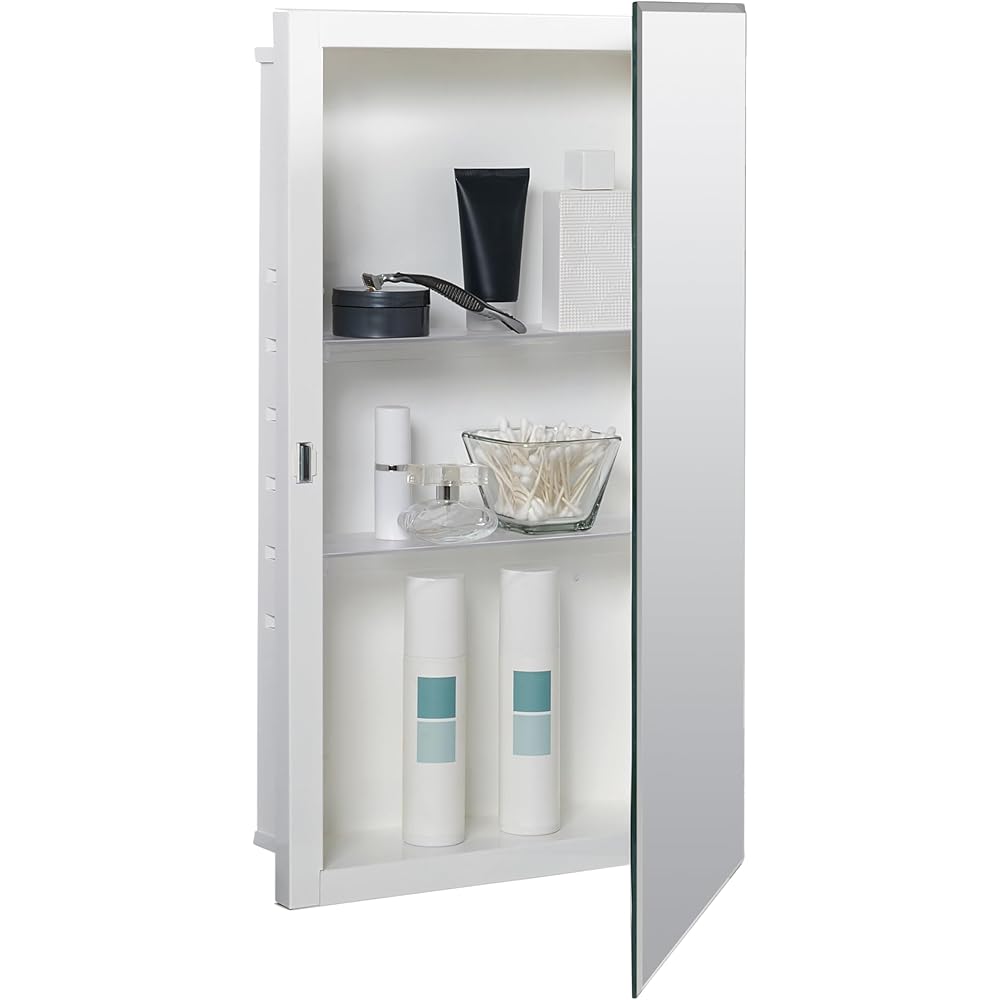 Zenna Home Bathroom Medicine Cabinet with Mirror, Frameless Bathroom Wall Cabinet with 2 Adjustable Shelves, Steel Body, Recessed Installation, 16 x 26 Inches : Home & Kitchen