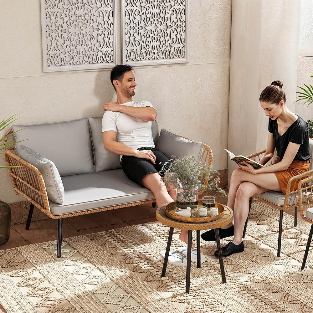 DWVO Wicker Patio Loveseat, All-Weather Rattan 2-Seat Sofa with Cushions & Lumbar Pillows, Outdoor Patio Furniture Set for Patio, Balcony, Backyard, Deck, Poolside (Grey) : Automotive