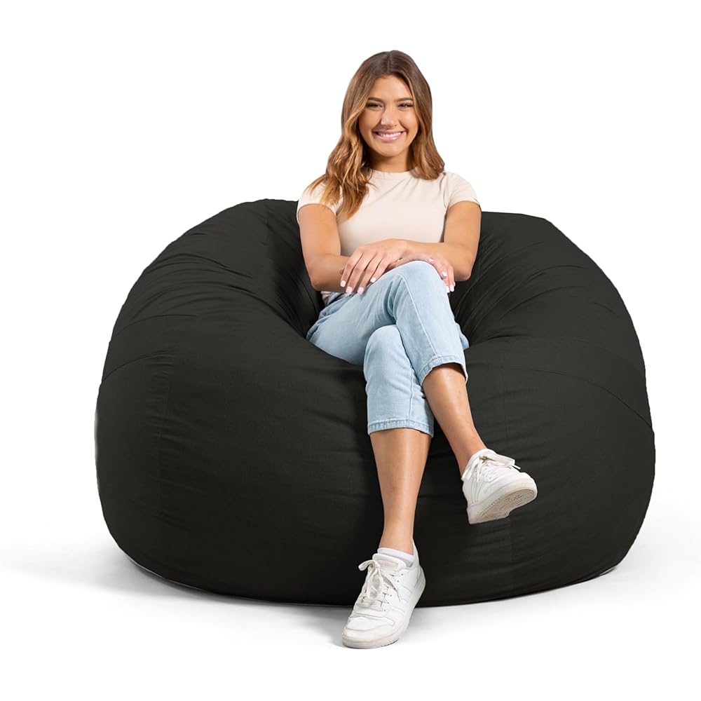Big Joe Fuf Large Foam Filled Bean Bag Chair with Removable Cover, Black Lenox, Durable Woven Polyester, 4 feet Big : Home & Kitchen