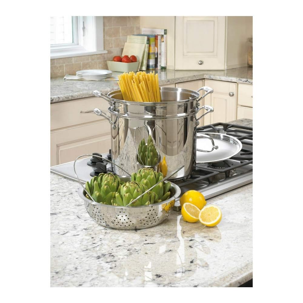 Cuisinart 4-Piece Cookware Set, 12 Quarts, Chef's Classic Stainless Steel Pasta/Steamer, 77-412P1: Stock Pot: Home & Kitchen