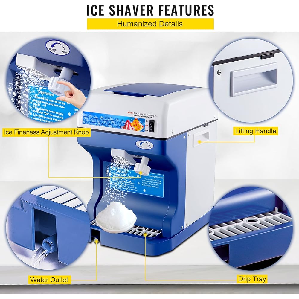 VEVOR 110V Electric Shaved Ice Machine 500W Snow Cone Maker Tabletop w/Adjustable Ice Texture, Ice Shaving Machine 265LBs/hr for Home and Commerical Use : Home & Kitchen