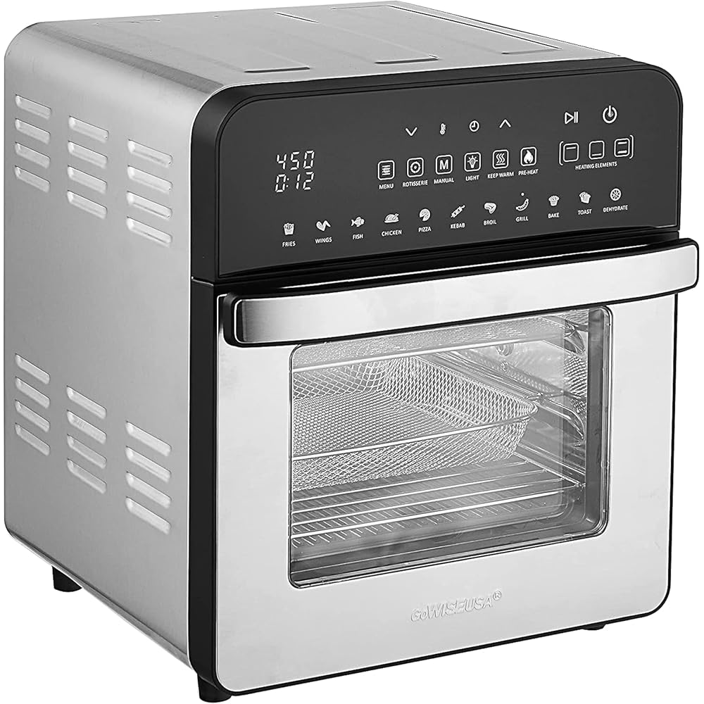 GoWISE USA 14.7-Quart Air Fryer Grill with Dual Heating Elements & Oven with Rotisserie, Dehydrator, Preheat and Broil Functions + 11 Accessories with 2 Recipe Books (Stainless Steel/Black), Ultimate : Home & Kitchen
