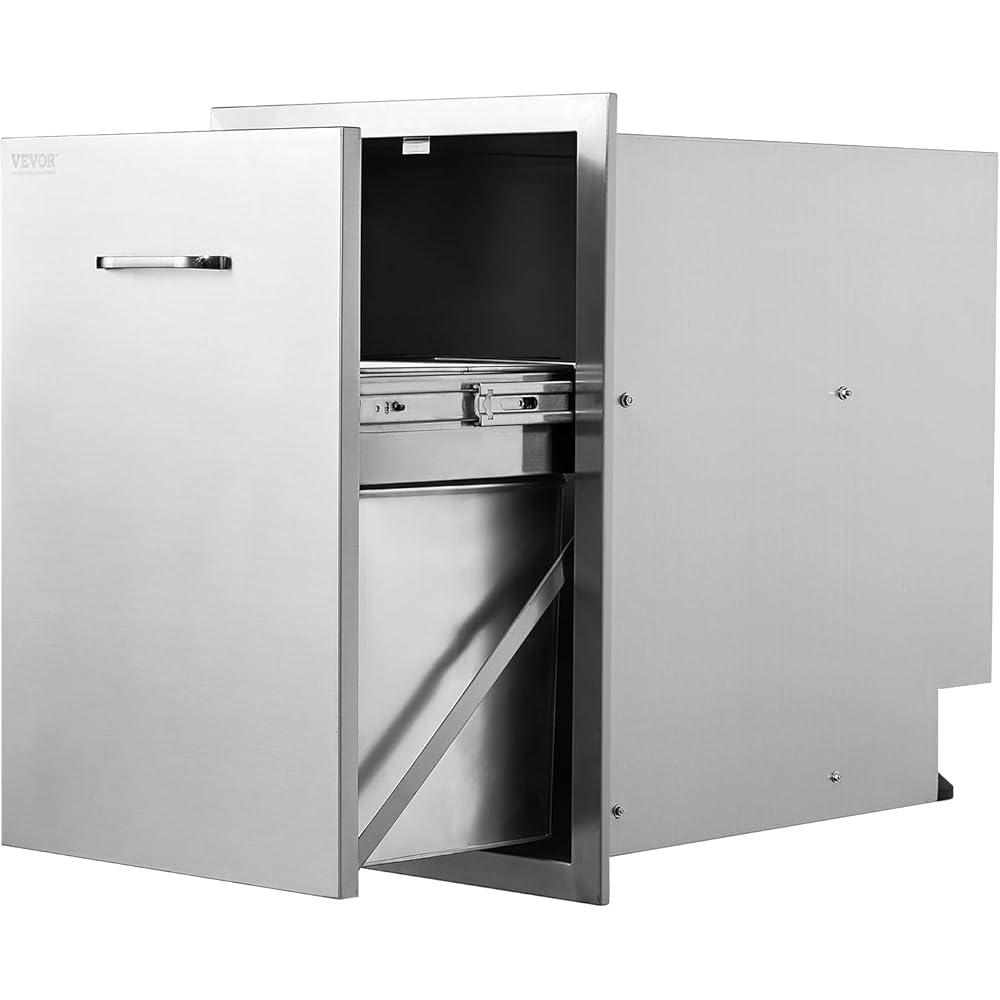 VEVOR Pull Out Trash Drawer 17.7x22.8 Inch Raised Style Trash Bin with Pull-Out Tray Stainless Steel Trash Drawer with Handle for Outdoor Kitchen BBQ Island : Patio, Lawn & Garden