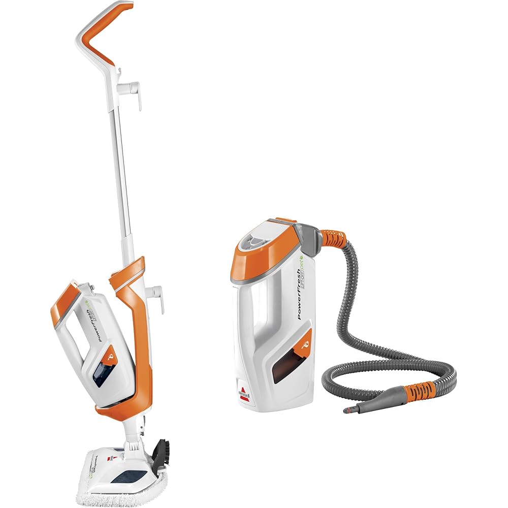 - Bissell PowerFresh Lift-Off Pet Steam Mop, Steamer, Tile, Bathroom, Hard Wood Floor Cleaner, 1544A, Orange