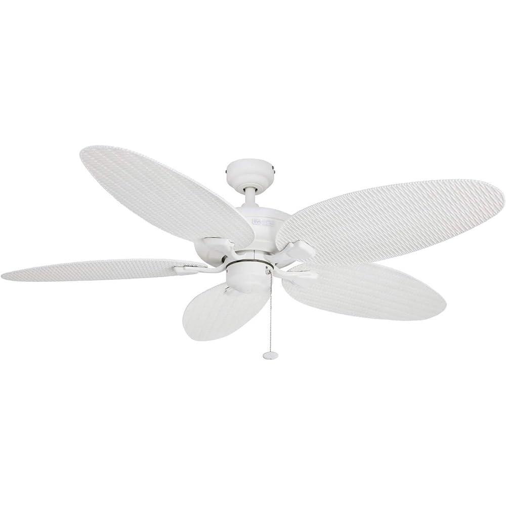 Honeywell Ceiling Fans Duval 52 Inch Ceiling Fan, Quick 2 Hang Indoor/Outdoor Ceiling Fan with Pull Chain, Tri-Mount 5 Blade Tropical Design, ETL Damp Rated, White (50206-01) -