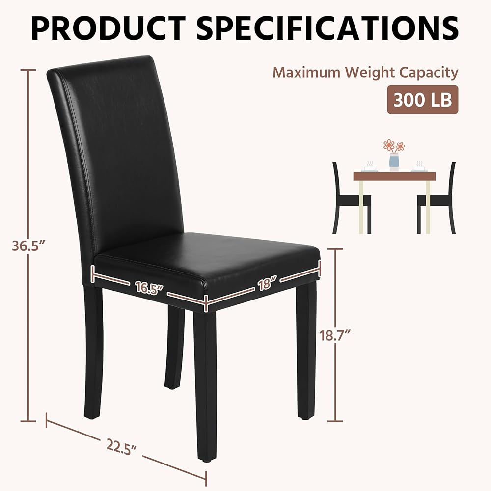 - Yaheetech Dining Chairs Set of 4 PU Leather Upholstered Parsons Dining Chairs with Solid Wood Legs for Kitchen/Living Room/Restaurant, Modern Style, Black - Chairs