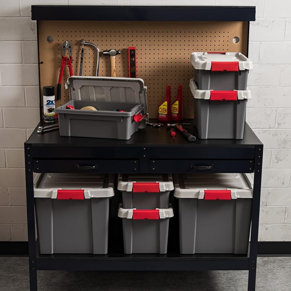 IRIS USA 20 Gallon Lockable Storage Totes with Lids, 6 Pack - Gray, Heavy-Duty Durable Stackable Containers, Large Garage Organizing Bins Moving Tubs, Rugged Sturdy Equipment Utility Tool Box