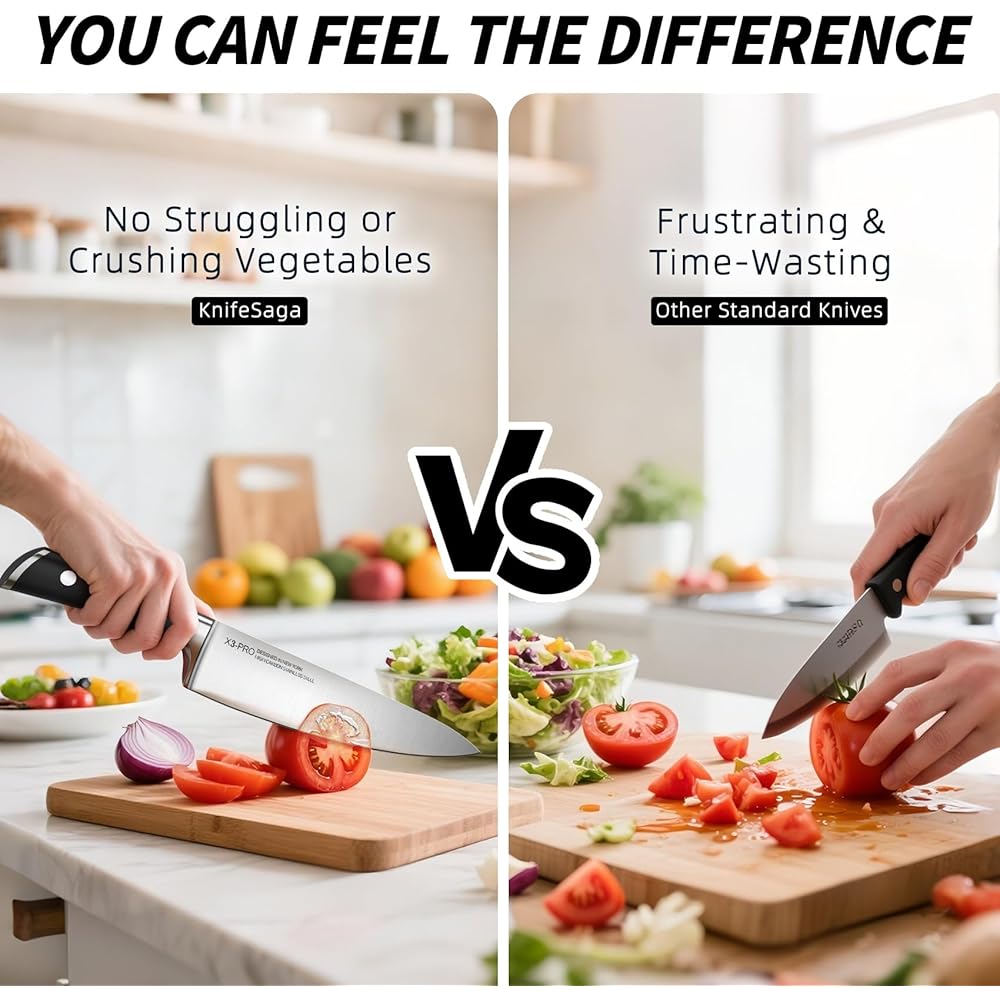 KnifeSaga Knife Set with Block Premium, Japanese 15 Piece Ultra Sharp High Carbon Stainless Steel Kitchen Knives set with Sharpener, Professional Knife Block Set with Ergonomic Handle for Home Chefs: Home & Kitchen