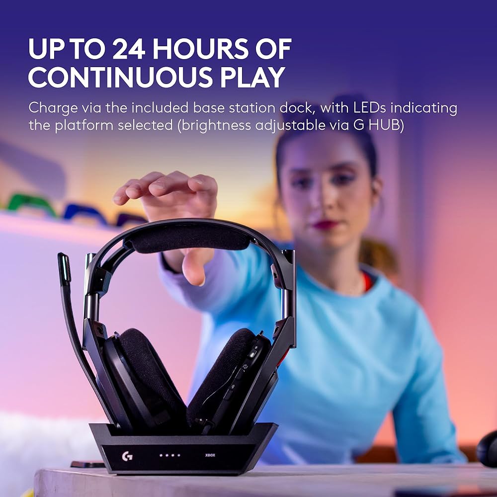 Logitech G Astro A50 Omni-Platform Wireless Gaming Headset + Base Station for PS5, Xbox, PC: PLAYSYNC Audio Switcher, <16 bit/48kHz (Console), <24 bit/48 kHz (PC), 24hr Battery, 2.4GHz & BT - Black : Video Games