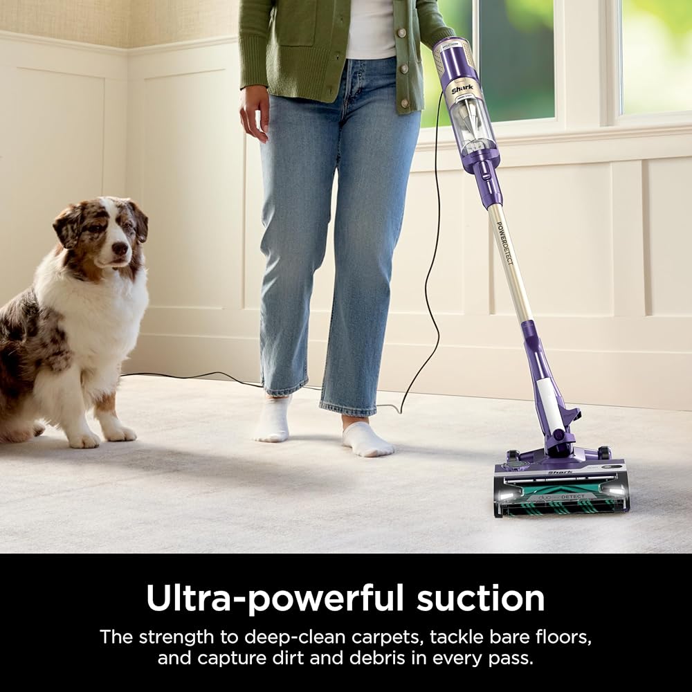 - Shark POWERDETECT Ultra-Light Corded Stick Vacuum with DuoClean Technology, Self-Cleaning Brushroll for No Hair Wrap, Anti-Allergen Complete Seal, and Odor Neutralizer Technology, HZ4002