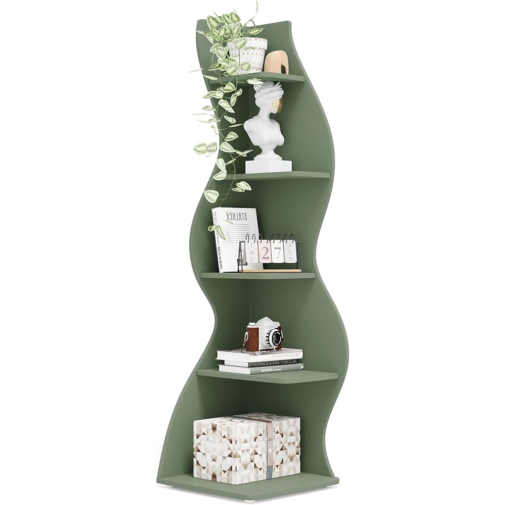Tribesigns Corner Shelf, Modern 5-Tier Wall Corner Bookshelf, Stylish Corner Small Bookcase Storage Rack Plant Stand with Unique Shape for Living Room, Home Office (Sage Green, 1PC) : Home & Kitchen