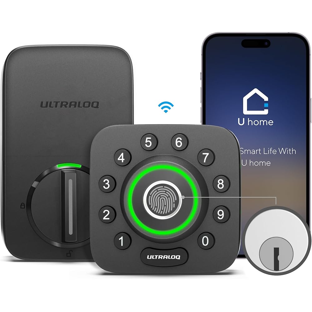 ULTRALOQ U-Bolt Pro WiFi Smart Lock with Door Sensor, 8-in-1 Keyless Entry Door Lock with Fingerprint ID, App Remote Control, Built-in WiFi Keypad Deadbolt, Auto Unlock, IP65 Waterproof, Easy Install -