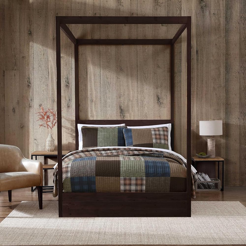 Eddie Bauer - King Quilt Set, Premium Cotton Reversible Bedding with Matching Shams, Patchwork Luxurious Bedding Set (Classic Patchwork Green, King) : Home & Kitchen