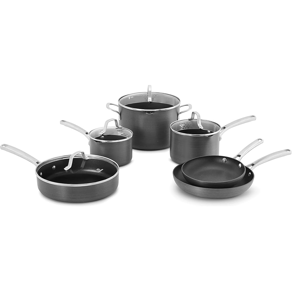 Calphalon 10-Piece Pots and Pans Set, Nonstick Kitchen Cookware with Stay-Cool Stainless Steel Handles and Pour Spouts, Grey: Home & Kitchen