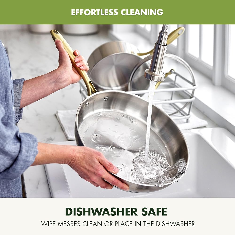 GreenPan 11 Piece Stainless Steel Cookware Set, Induction Ready, Tri-Ply Multiclad Pots & Pans with Lids, Compatible on All Cooktops, Measurement Markings, Dishwasher & Oven Safe, Swift, Gold Handles: Home & Kitchen