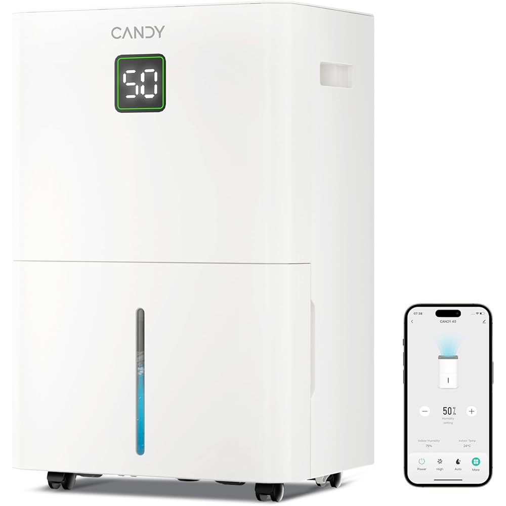 - Candy 84 Pints Dehumidifier for Spaces up to 5000 Sq. Ft, Dehumidifier for Home, Basements and Large Rooms with Drain Hose and 1.45 Gallons Water Tank