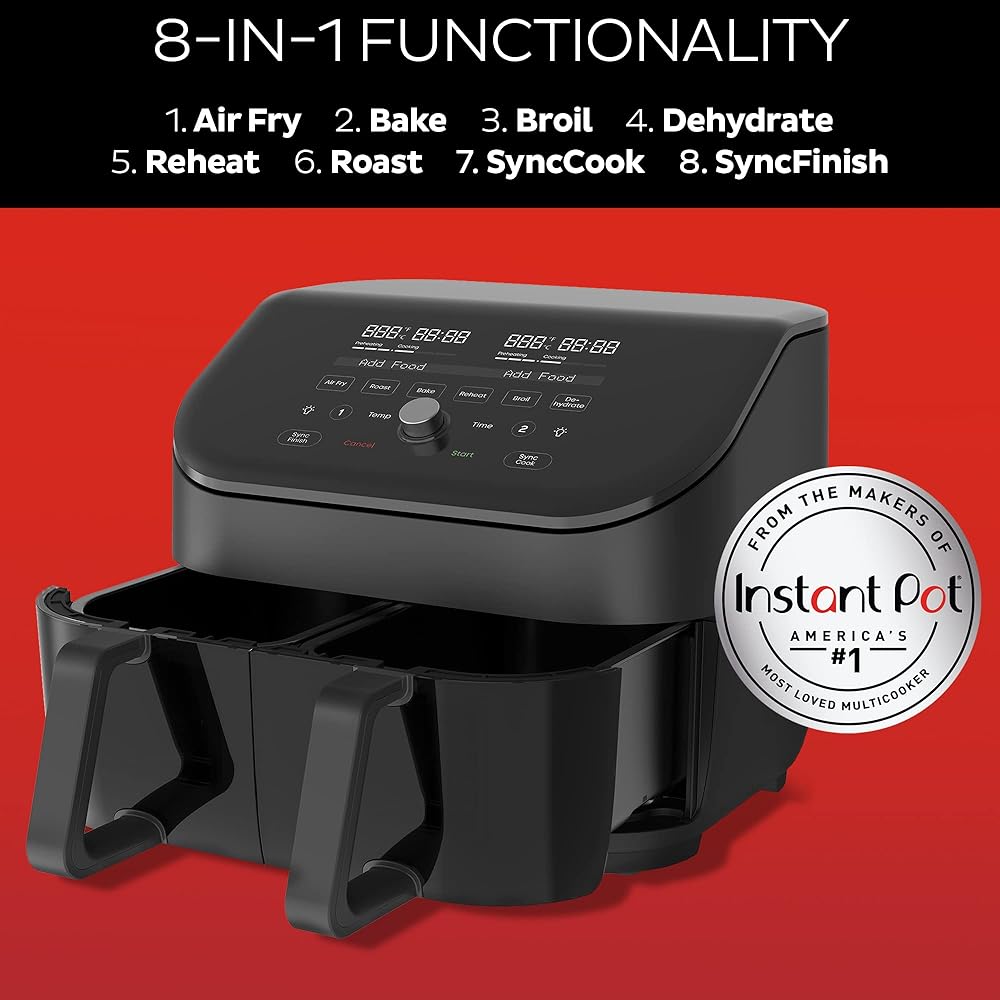Instant Pot Vortex Plus XL 8QT ClearCook Air Fryer, Clear Windows, Custom Programming, 8-in-1 Functions that Crisps, Broils, Roasts, Dehydrates, Bakes, Reheats, from the Makers of Instant Pot, Black : Home & Kitchen