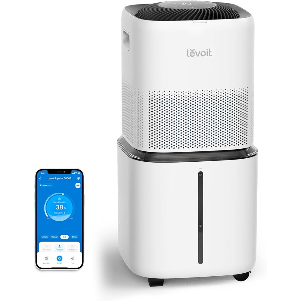 LEVOIT Superior 6000S Smart Evaporative Humidifiers for Home Whole House up to 3000ft², 6 Gal, Last 72-Hour, Premium Filter, Dry Mode, Wheels & Water Fill Hose & Foldable Storage - Quiet Sleep Mode : Home & Kitchen