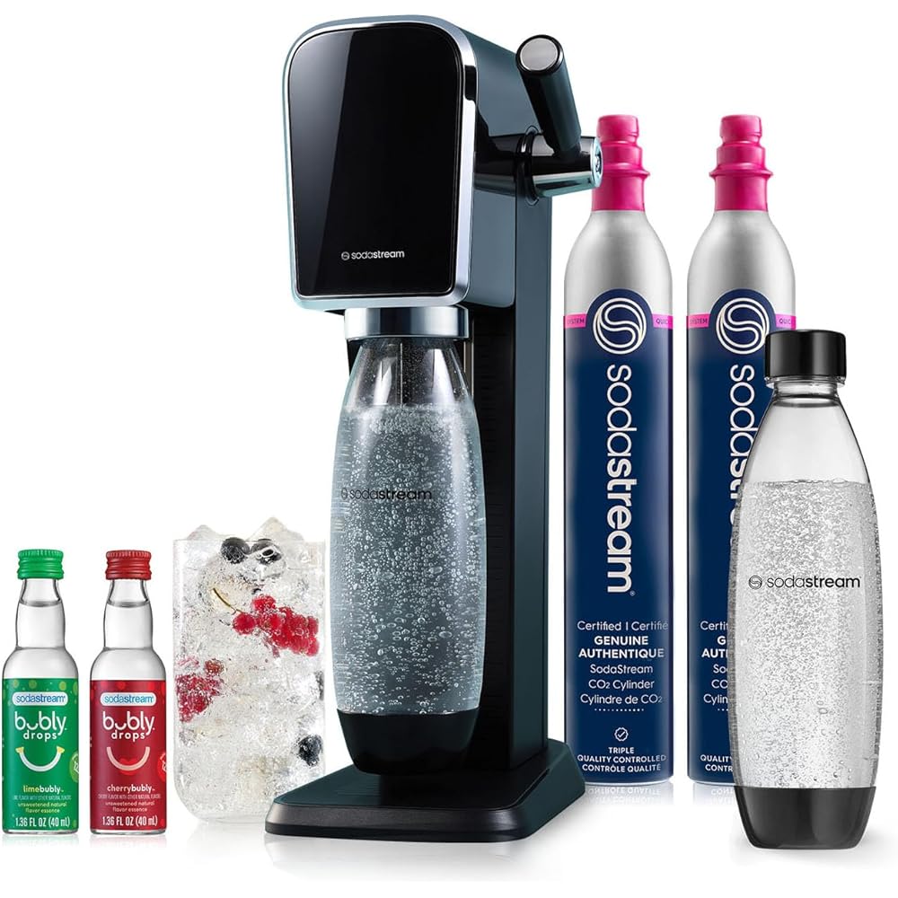 SodaStream - ART Sparkling Water Maker | VALUE BUNDLE | CQC CO2 system | Includes 2x CO2 Cylinders, 2x 32 Fl Oz Dishwasher Safe Bottles, 2x Bubly Flavor Drops | Combine with Pepsi Flavors | Black: Home & Kitchen