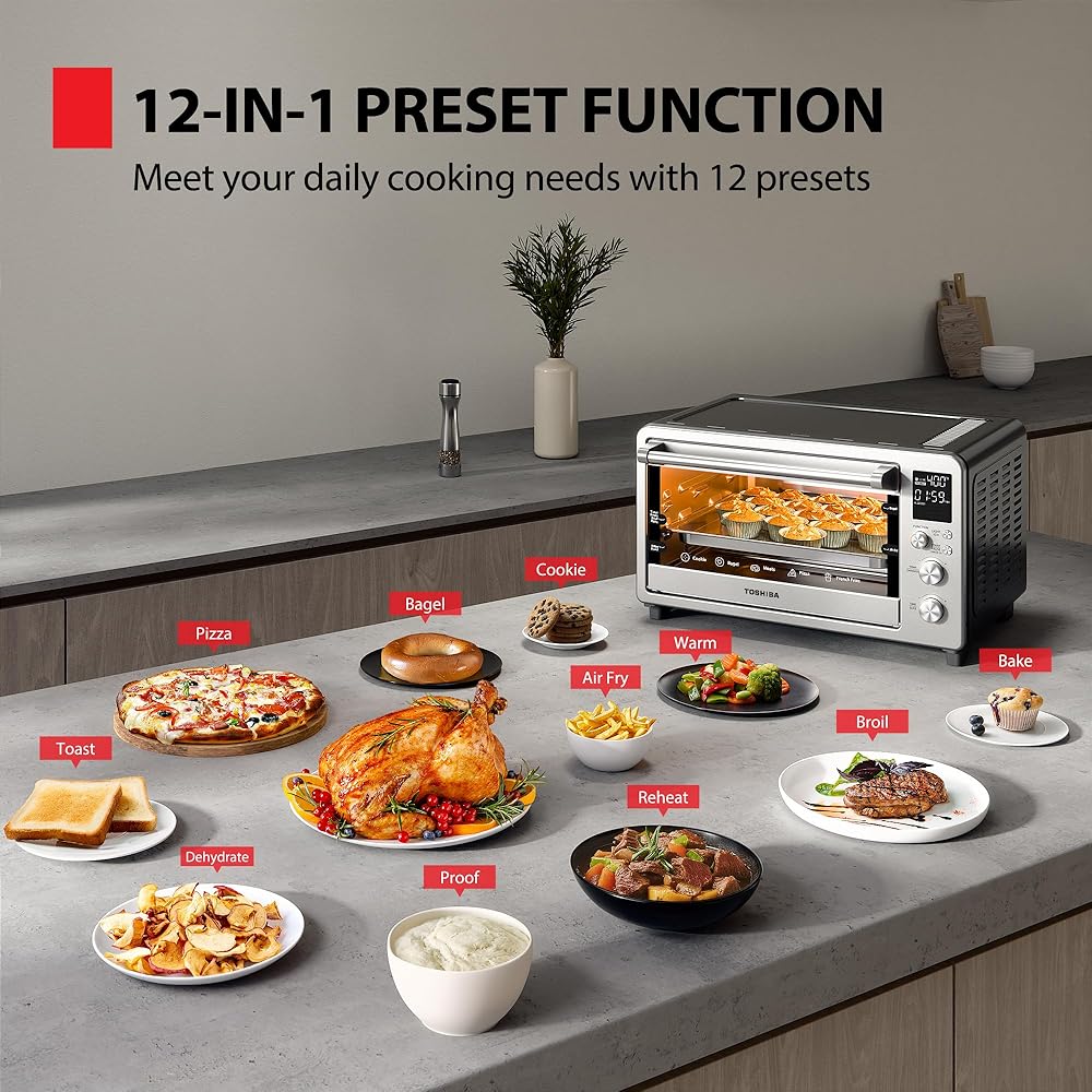 TOSHIBA ChefFry Air Fryer Toaster Oven Combo, 26.4 QT Large Capacity, 12-in-1 Countertop Toaster Oven, Stainless Steel : Home & Kitchen