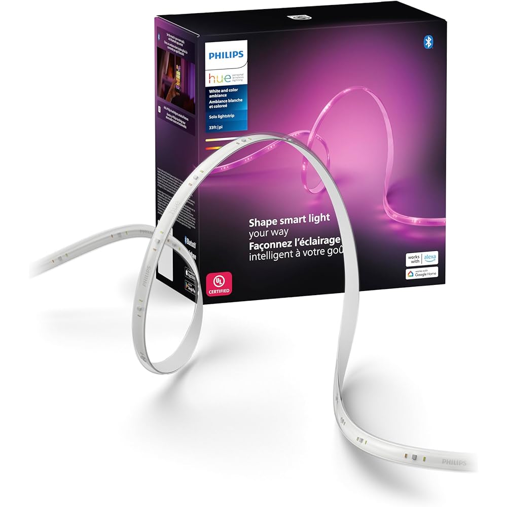 Philips Hue Indoor 33 Ft Smart LED Solo lightstrip Base Kit - 1 Pack - Control with Hue App - Compatible with Alexa, Google Assistant and Apple HomeKit -