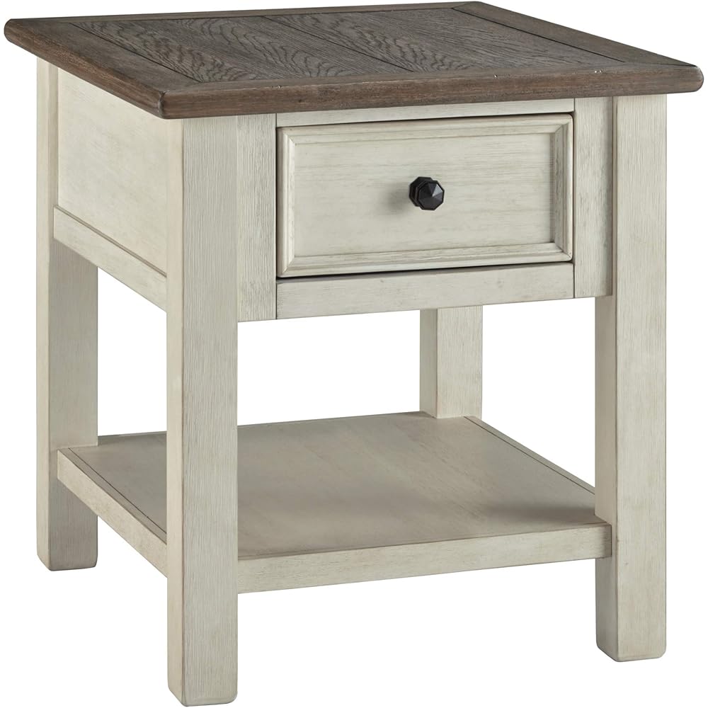 Signature Design by Ashley Bolanburg Farmhouse Square Two Tone End Table, Antique Cream : Home & Kitchen