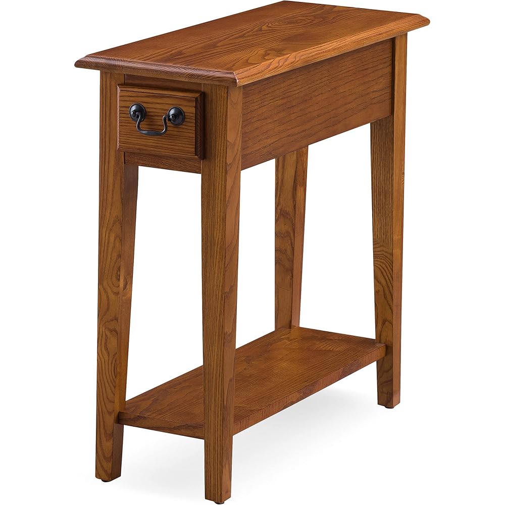 Leick Home Haven Ridge End Table, Solid Wood, 1 Storage Drawer, Bottom Display Shelf, Narrow, Easy-Assembly, Medium Oak, 24.0 in. L x 10.0 in. W x 24.0 in. H, 9017-MED : Home & Kitchen