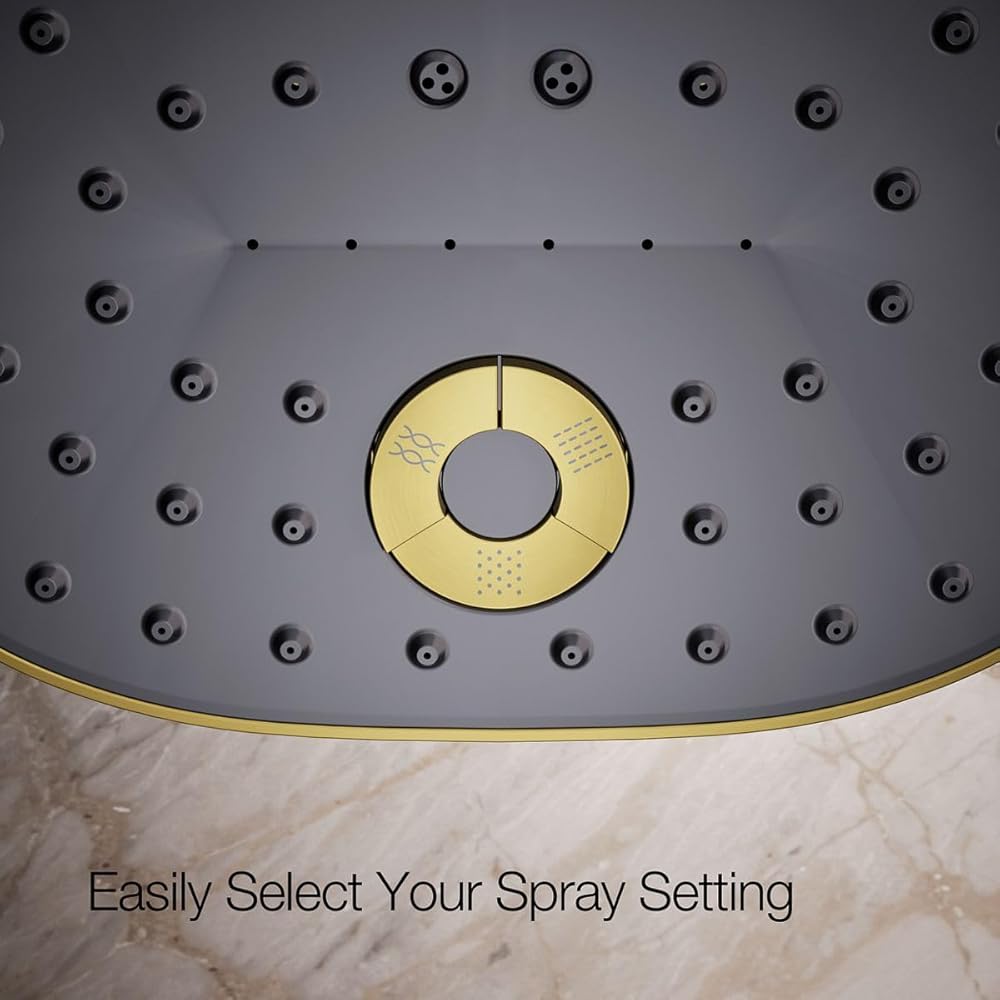 KOHLER 26290-2MB Statement Three-Function SHOWERHEAD, Maximum Spray Performance with Mode Selector Buttons, Vibrant Brushed Moderne Brass, 2.5 GPM -