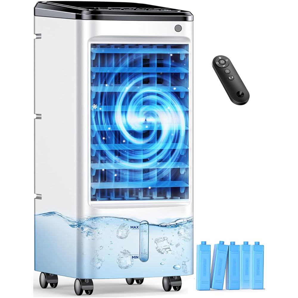 CENSTECH Windowless Air Conditioner with 5 Ice Packs, 3 Modes & 3 Speeds Swamp Cooler Air Conditioner, 12H Timer, 4L Tank for 24H Cooling, Remote, Dual Tank Portable Air Conditioners No Windows Needed : Home & Kitchen