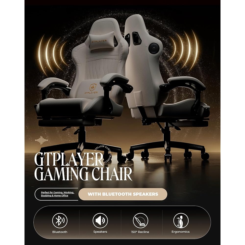 GTPLAYER Gaming Chair with Speakers, Video Game Chairs with Footrest, PC Gamer Chairs for Adults - Padded High Back Ergonomic Reclining Silla Gamer, Linkage Armrest, Ace Pro, Ivory : Home & Kitchen