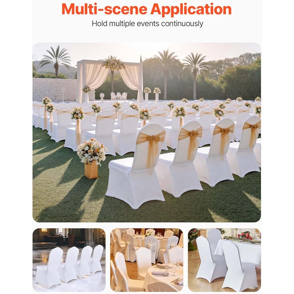 VEVOR 100 Pcs White Chair Covers Polyester Spandex Chair Cover Stretch Slipcovers for Wedding Party Dining Banquet Flat-Front Chair Covers : Home & Kitchen