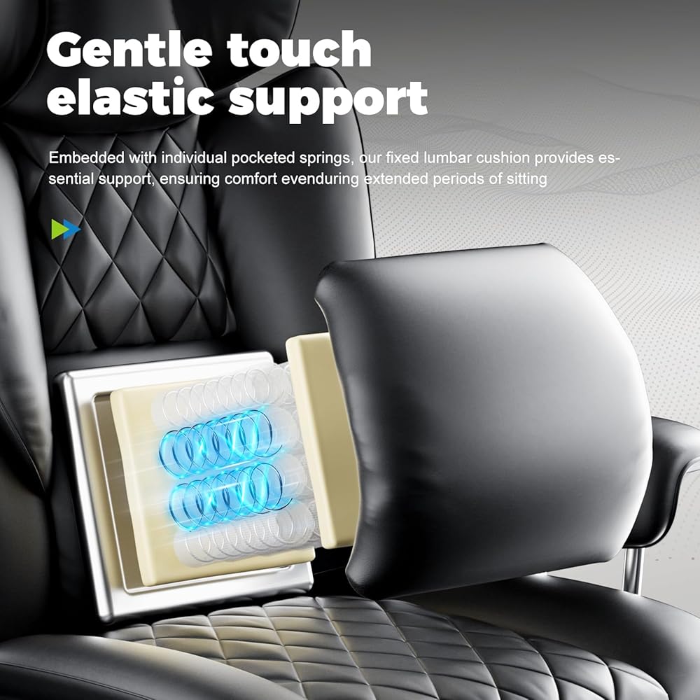 COMHOMA Big and Tall Office Chair, High Back Leather Gaming Chair with Footrest, Executive Ergonomic Office Chair with Pocket Spring Lumbar Support and with Outward Fixed Soft Armrests : Home & Kitchen