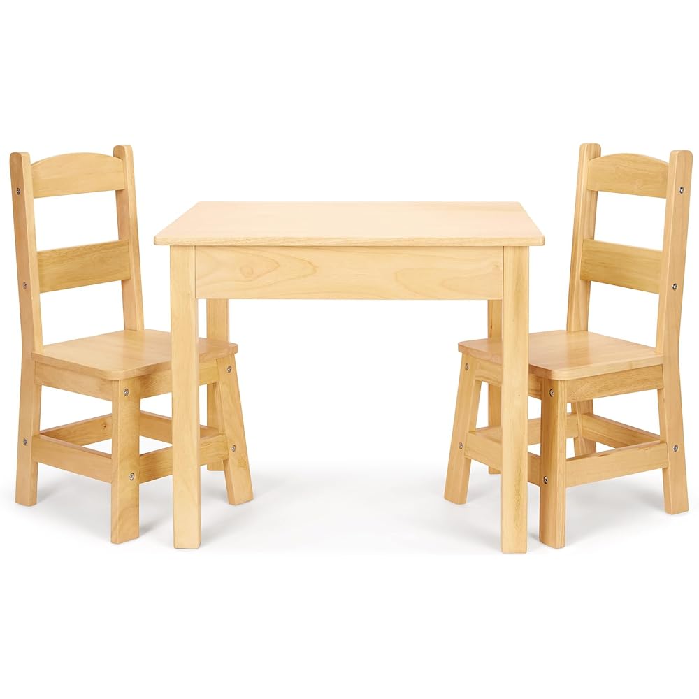 Melissa & Doug Solid Wood Table and 2 Chairs Set - Light Finish Furniture for Playroom : Melissa & Doug