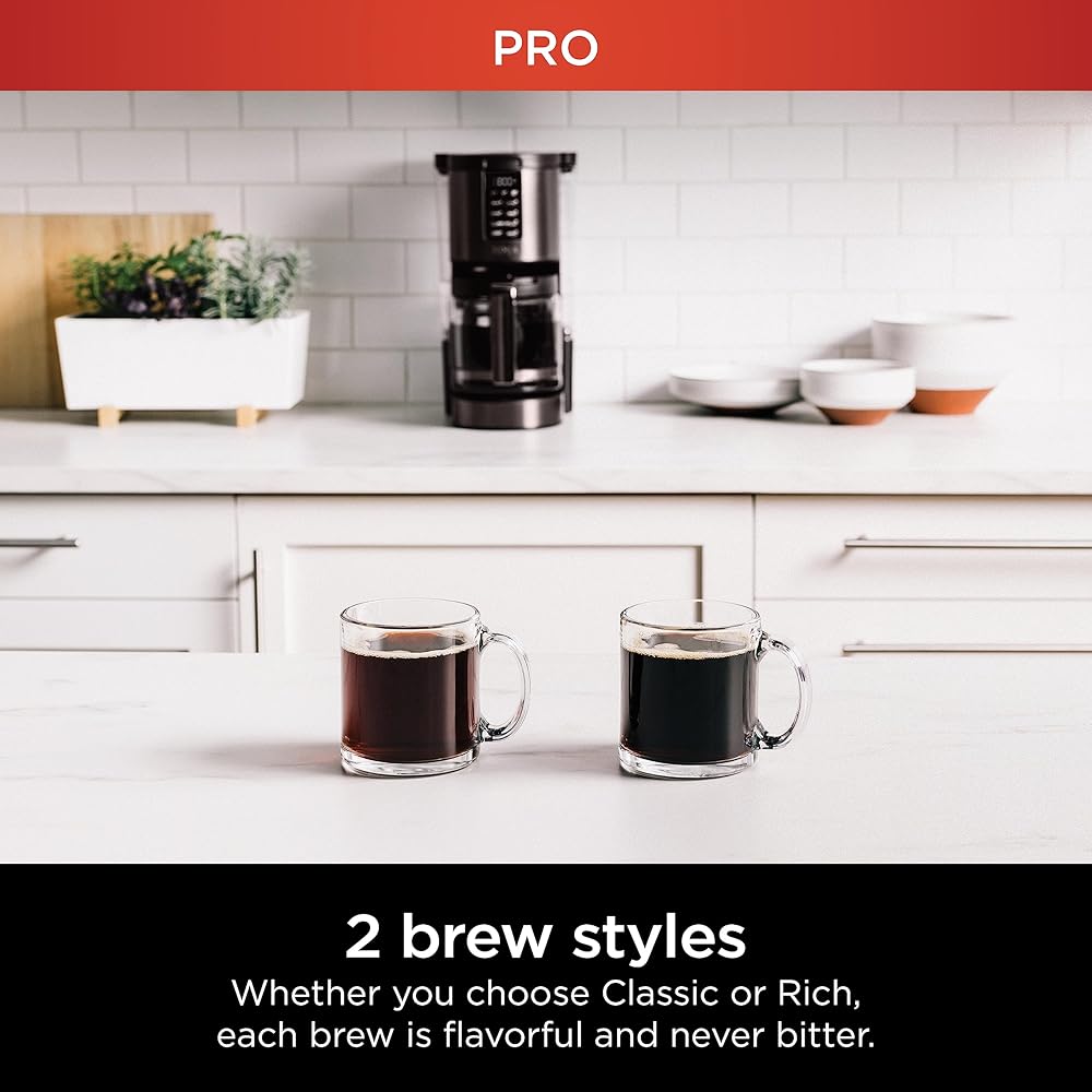 Ninja | Coffee Maker | 14-Cup Glass Carafe | Programmable | Includes Adjustable Warming Plate, Freshness Timer & Removable Water Reservoir | Black Stainless Steel | DCM201BK