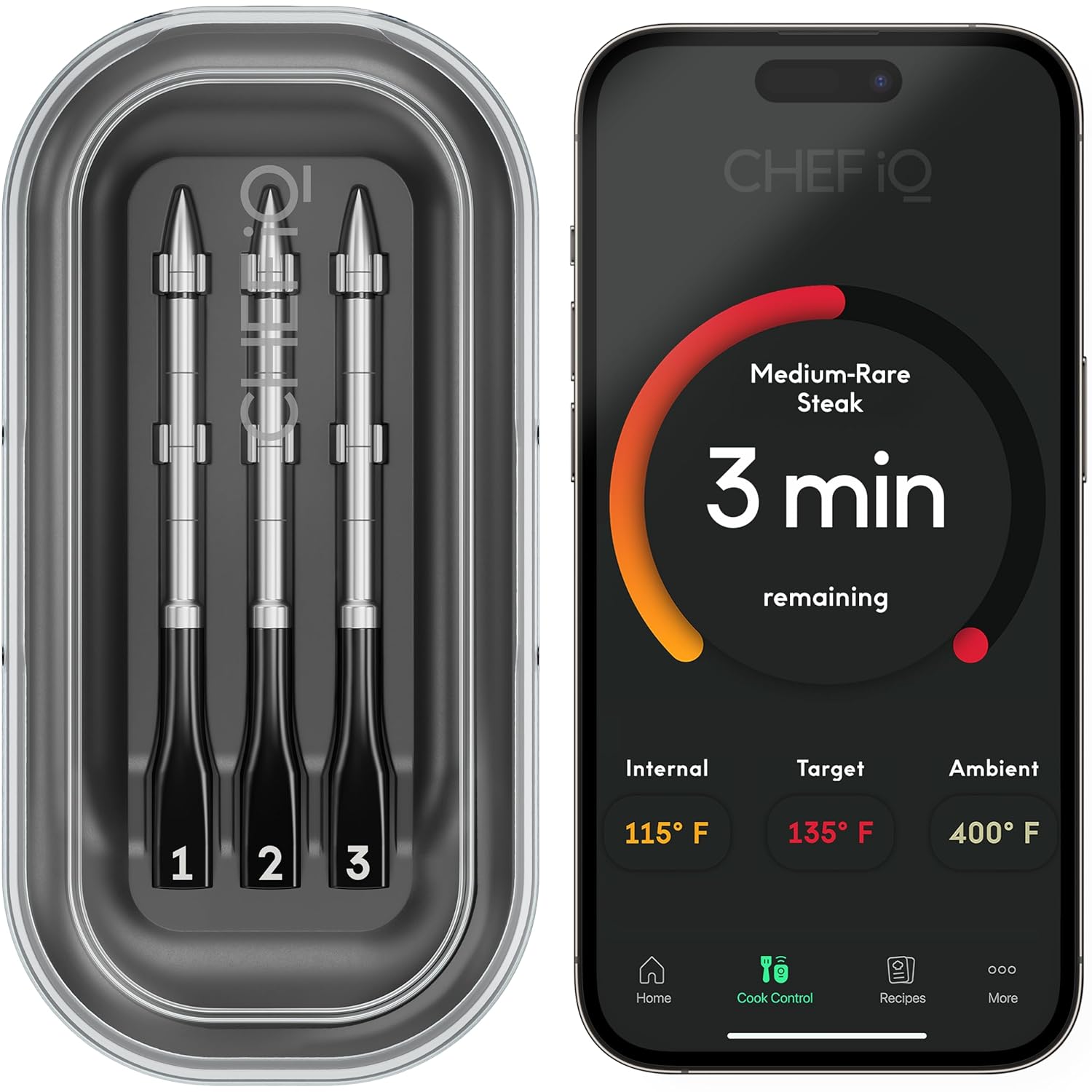 CHEF iQ Sense Smart Wireless Meat Thermometer with 3 Ultra-Thin Probes, Unlimited Range Bluetooth Meat Thermometer, Digital Food Thermometer for Remote Monitoring of BBQ Grill, Oven: Home & Kitchen