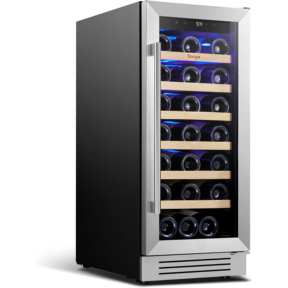 Yeego Wine Fridge - 15 inch 33 Bottles 40-65℉ Temperature Touch Control, Built-In/Under Counter/Freestanding Wine Cooler Refrigerator with Glass Door, Perfect for Bar, Home, Kitchen Cabinet, Office : Home & Kitchen